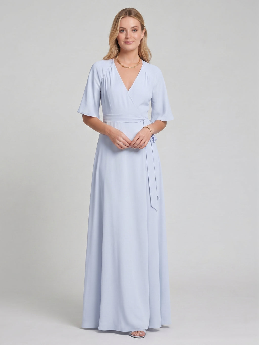 Simple Mist Chiffon A-Line V-Neck Back Zip Ankle-Length Bridesmaid Dress