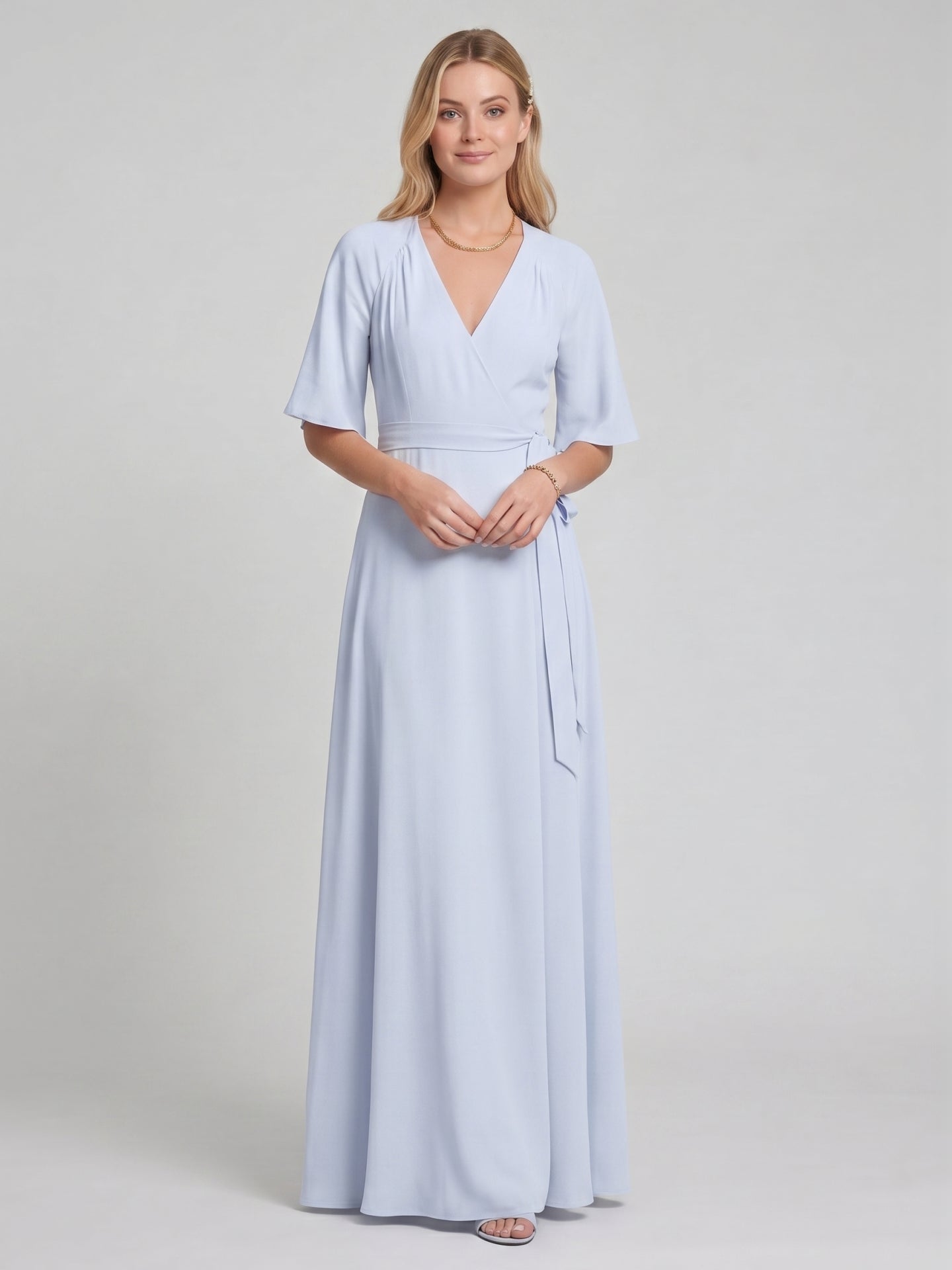Simple Mist Chiffon A-Line V-Neck Back Zip Ankle-Length Bridesmaid Dress