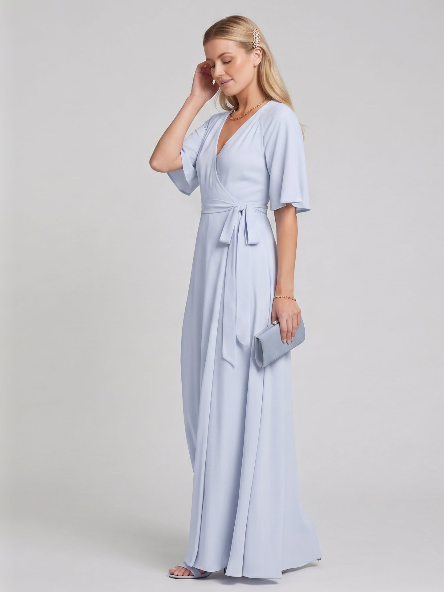 Simple Mist Chiffon A-Line V-Neck Back Zip Ankle-Length Bridesmaid Dress