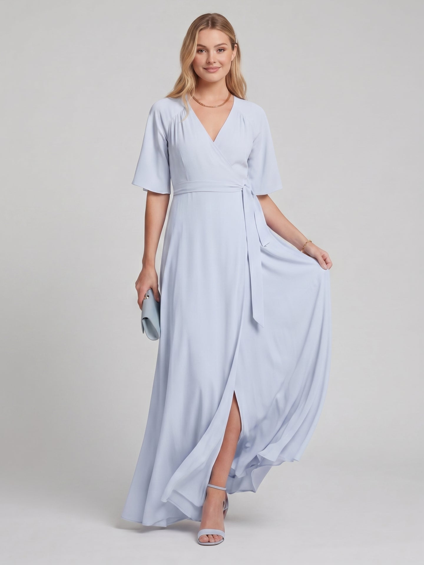 Simple Mist Chiffon A-Line V-Neck Back Zip Ankle-Length Bridesmaid Dress