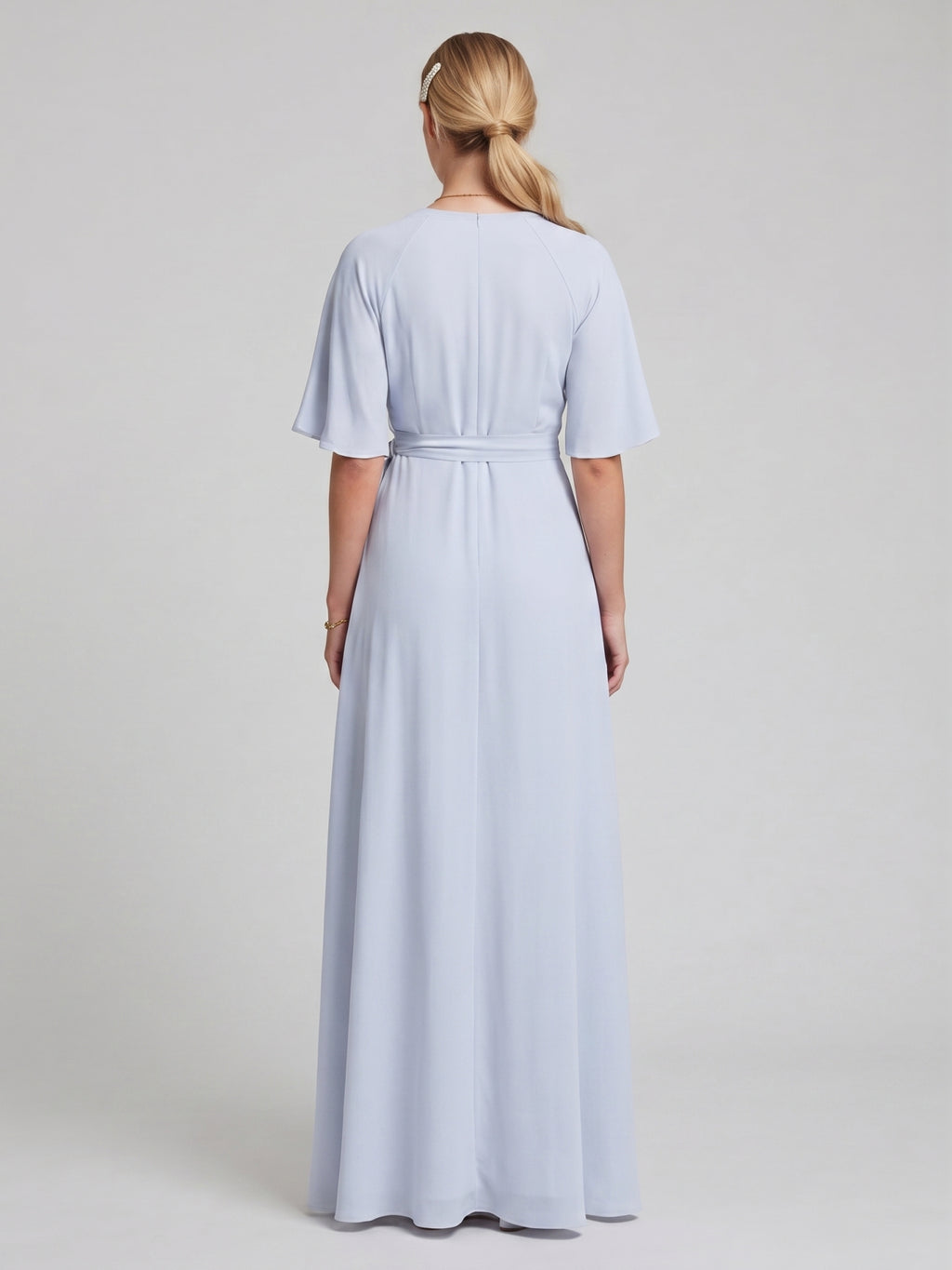 Simple Mist Chiffon A-Line V-Neck Back Zip Ankle-Length Bridesmaid Dress