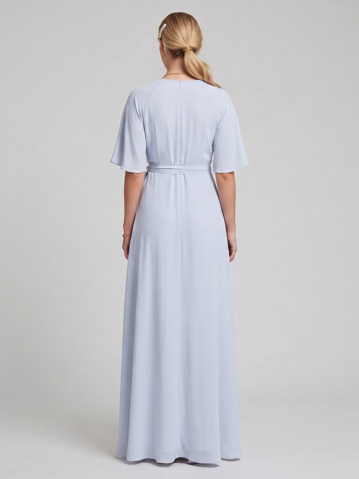 Simple Mist Chiffon A-Line V-Neck Back Zip Ankle-Length Bridesmaid Dress