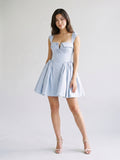 Mist Matte Satin A-Line Square Neck Lace-Up Back Short Homecoming Dress with Pleating