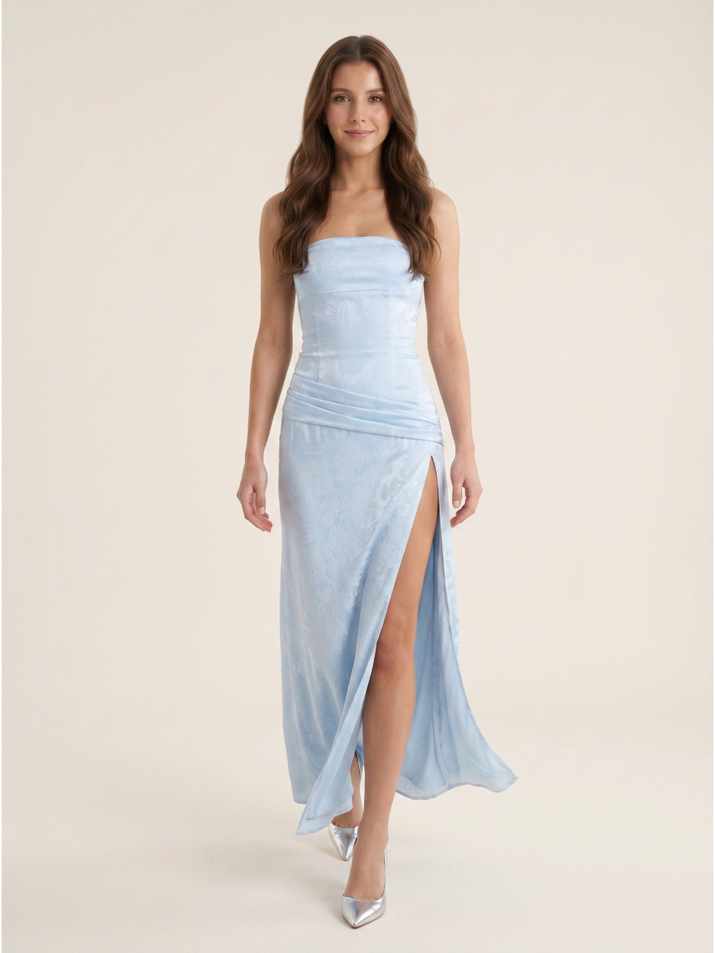 Mist Matte Satin Sheath Off-the-Shoulder Backless Asymmetrical Evening Dress