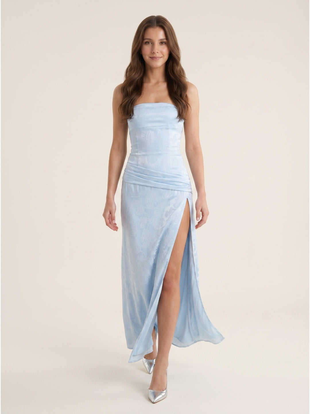 Mist Matte Satin Sheath Off-the-Shoulder Backless Asymmetrical Evening Dress
