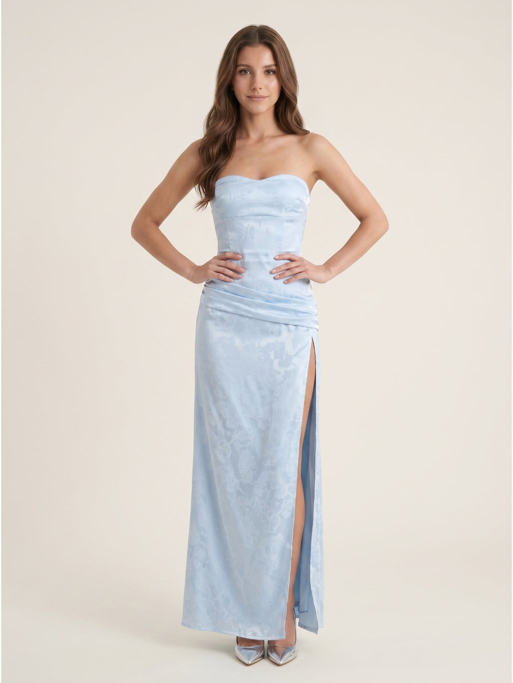 Mist Matte Satin Sheath Off-the-Shoulder Backless Asymmetrical Evening Dress