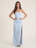 Mist Matte Satin Sheath Off-the-Shoulder Backless Asymmetrical Evening Dress