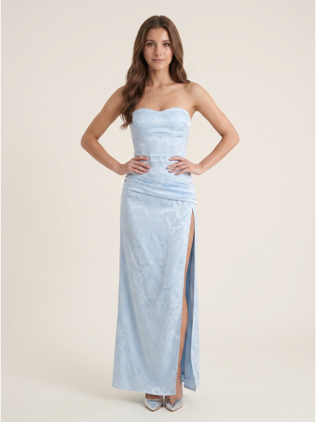Mist Matte Satin Sheath Off-the-Shoulder Backless Asymmetrical Evening Dress
