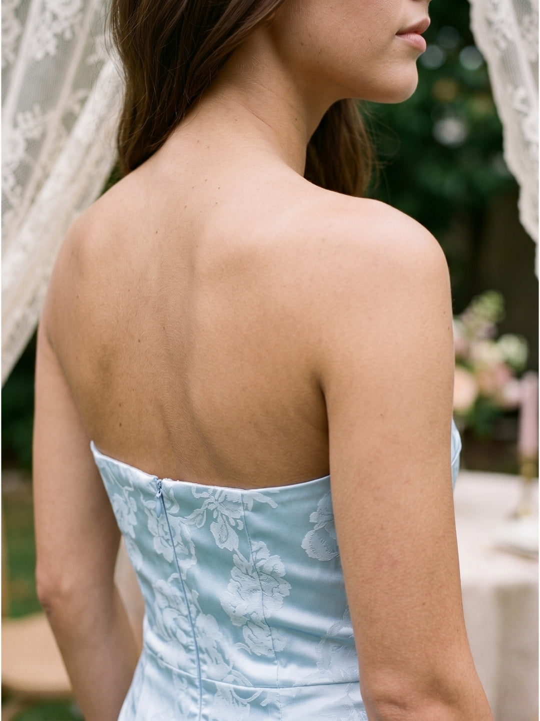Mist Matte Satin Sheath Off-the-Shoulder Backless Asymmetrical Evening Dress