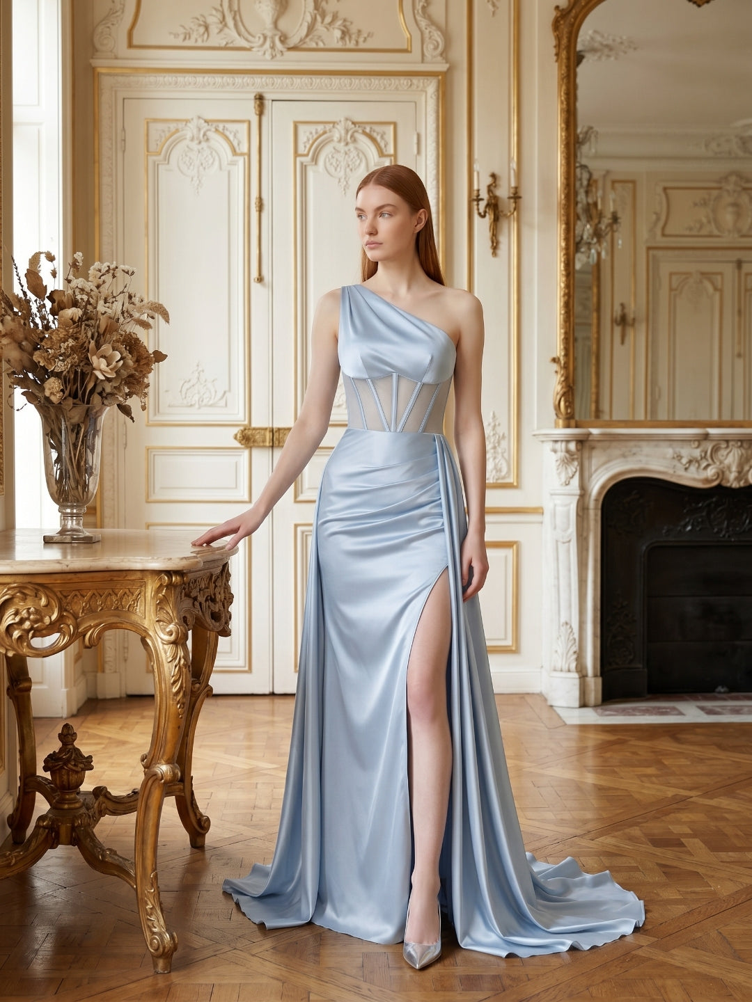 Mist Satin Mermaid One Shoulder Back Zip Floor-Length Bridesmaid Dress