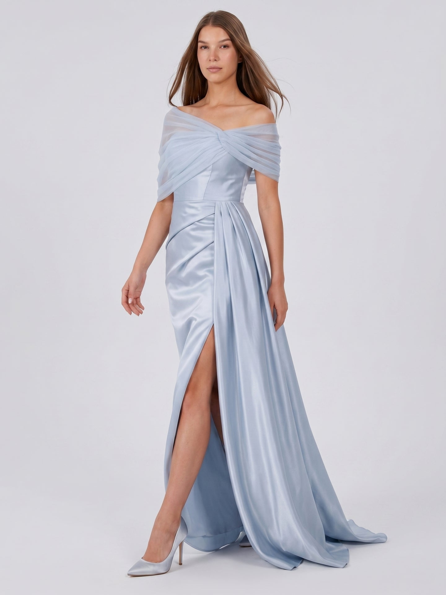 Mist Satin Mermaid One Shoulder Back Zip Floor-Length Bridesmaid Dress with Pleated Details