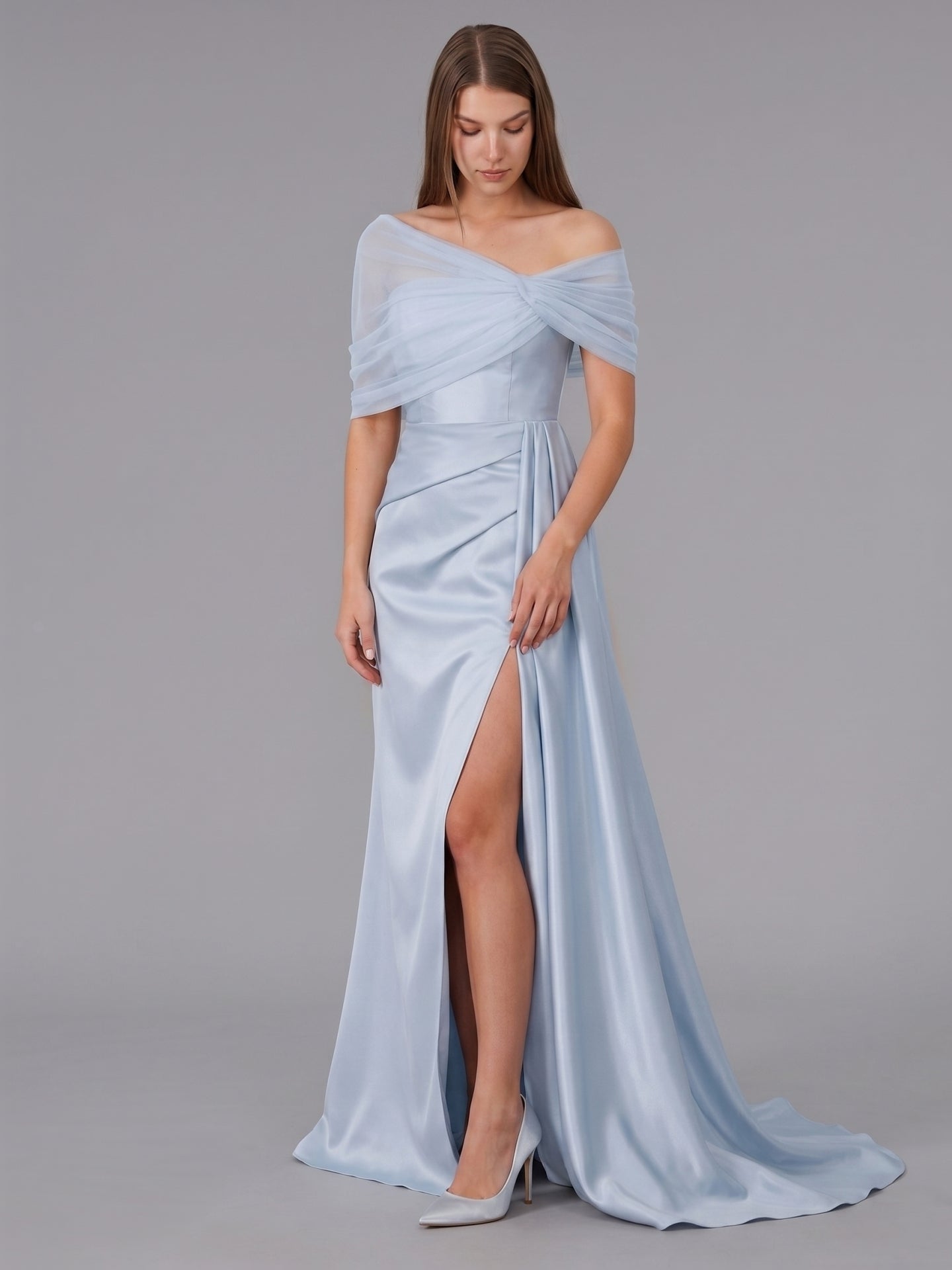Mist Satin Mermaid One Shoulder Back Zip Floor-Length Bridesmaid Dress with Pleated Details