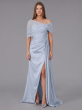Mist Satin Mermaid One Shoulder Back Zip Floor-Length Bridesmaid Dress with Pleated Details