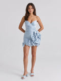 Mist Satin Sheath V-Neck Backless Short Homecoming Dress with Pleating