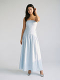 Mist Stretch Knit A-Line Straight Neck Back Zip Floor-Length Evening Dress