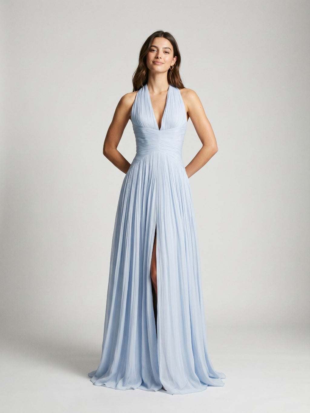 Mist Tulle A-Line Halter Neckline Lace-Up Back Floor-Length Birthday Dress with Bow
