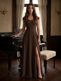 Mocha Chiffon A-Line Sweetheart V-Back Floor-Length Bridesmaid Dress