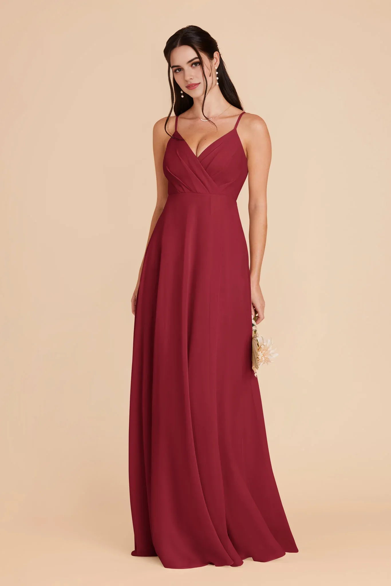 Modern A-Line Chiffon Deep V Sleeveless Open Back Floor Length Bridesmaid Dress