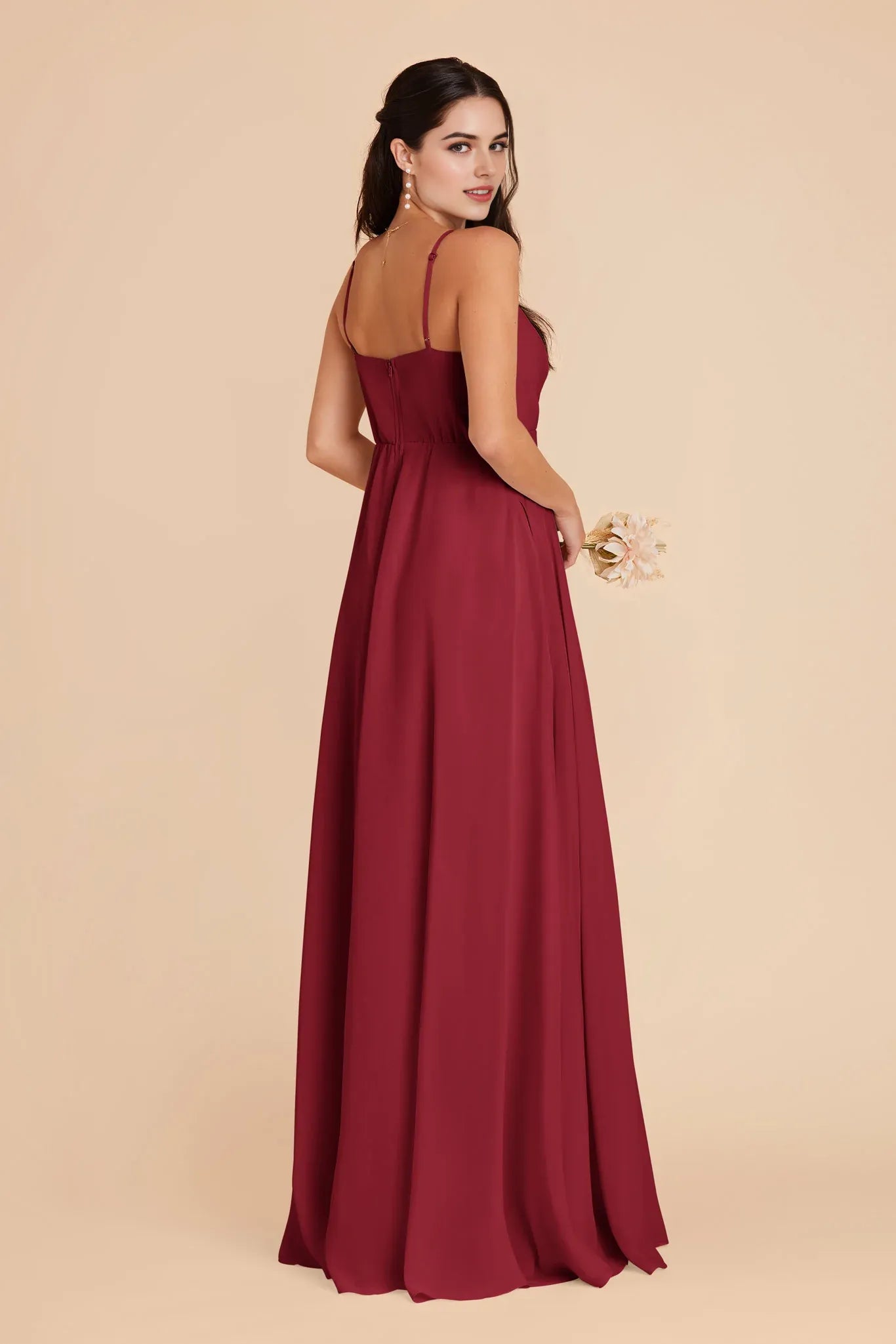 Modern A-Line Chiffon Deep V Sleeveless Open Back Floor Length Bridesmaid Dress