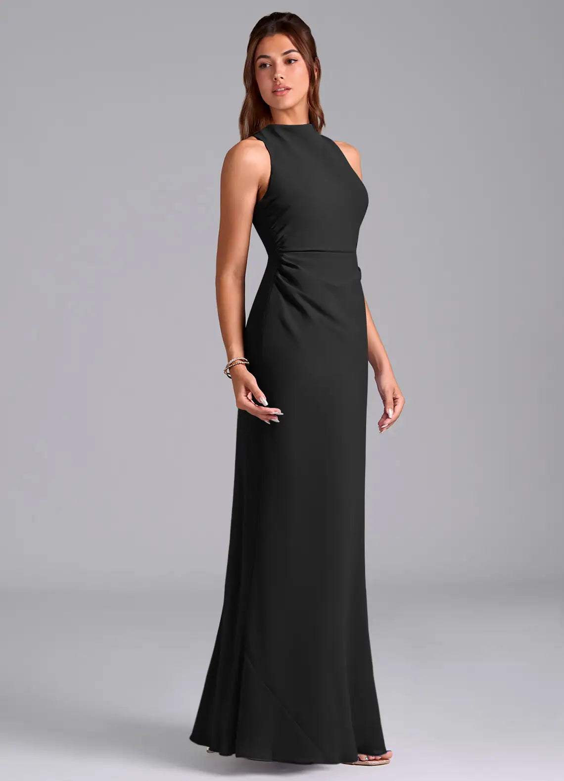 Modern-chiffon-sheath-high-neck-sleeveless-crisscross-back-floor-length-bridesmaid-dress-with-self-tie-closure