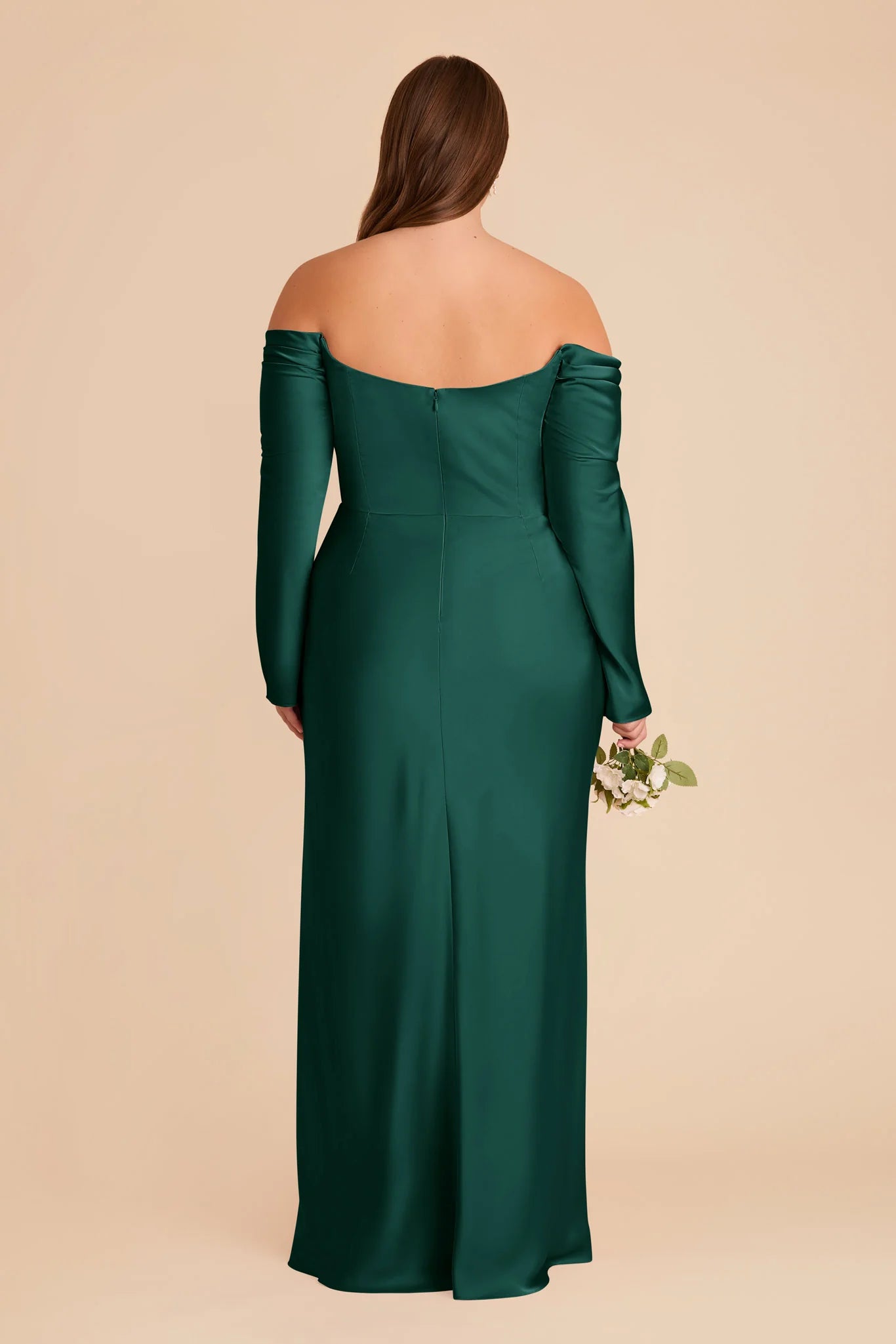 Modern Sheath/Column Cowl Neck Long Sleeve Satin Pleated Maxi Bridesmaid Dress