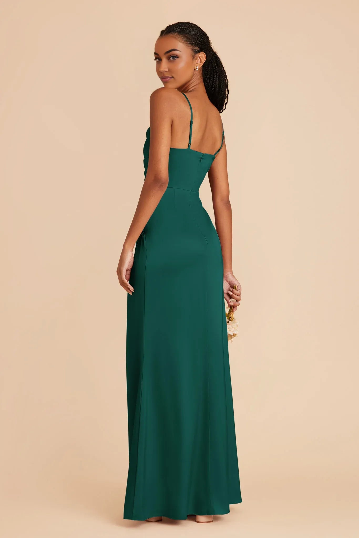 Modern Mermaid/Trumpet Cowl Neck Sleeveless Satin Slit Maxi Bridesmaid Dress
