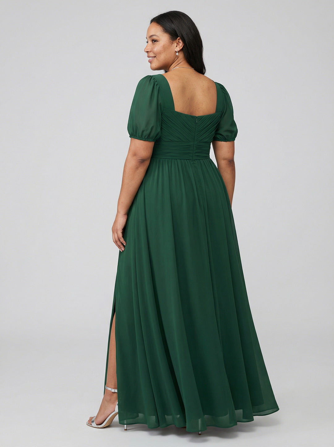 Modest Hunter Green Chiffon A-Line Square Neck Back Zip with Pleated Ankle-Length Bridesmaid Dress