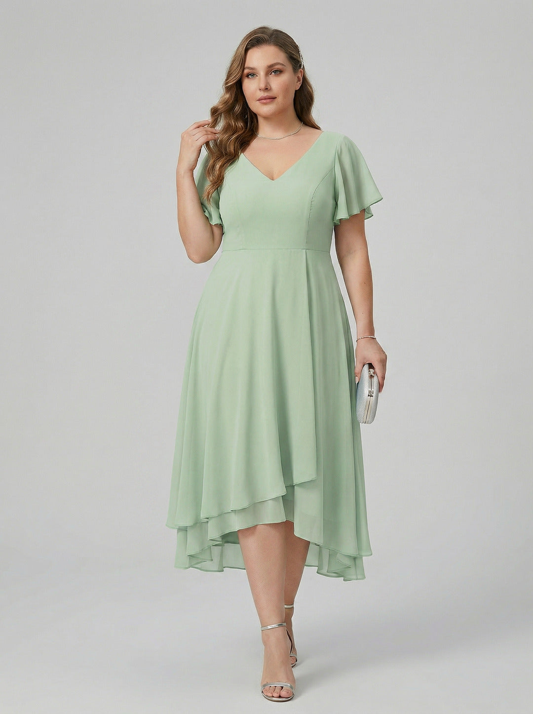 Modest Dusty Sage Chiffon A-Line Bridesmaid Dress | BUQIQI BuQiQi Dress Modest Dusty Sage Chiffon A-Line Bridesmaid Dress | BUQIQI BuQiQi Dress
