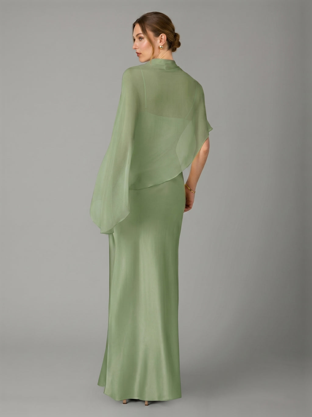 Modest Dusty Sage Satin A-Line  Square Neck Side Zip Ankle-Length Bridesmaid Dress