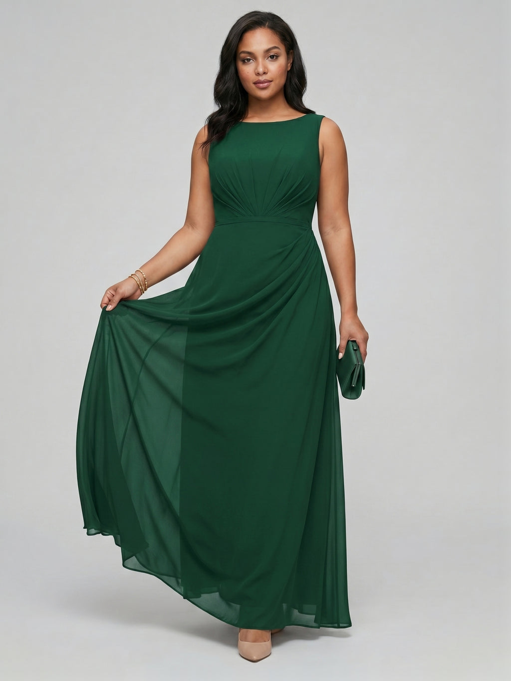 Modest Emerald Chiffon A-Line Scoop Neck V-Back with nan Ankle-Length Bridesmaid Dress