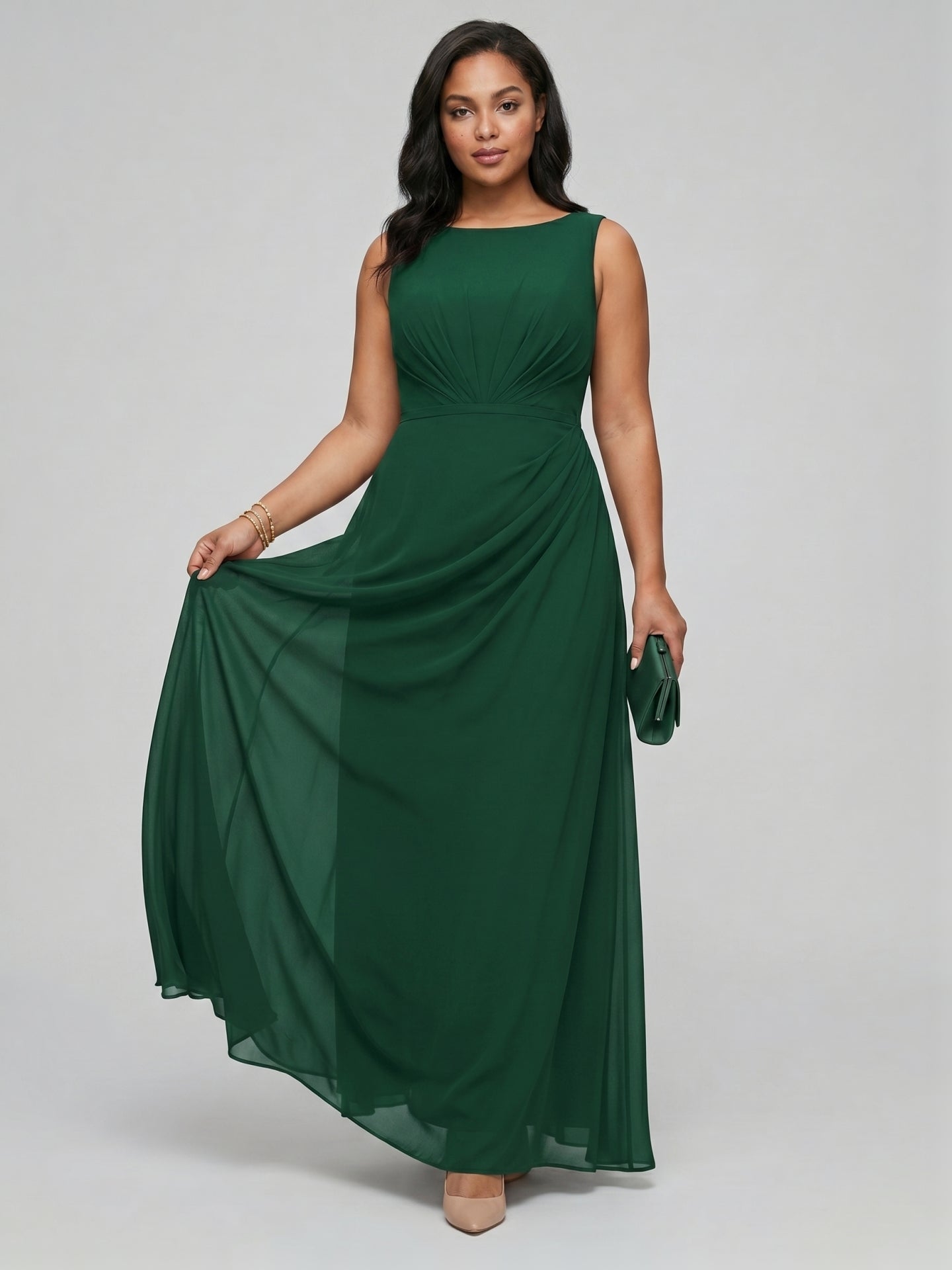 Modest Emerald Chiffon A-Line Scoop Neck V-Back with nan Ankle-Length Bridesmaid Dress