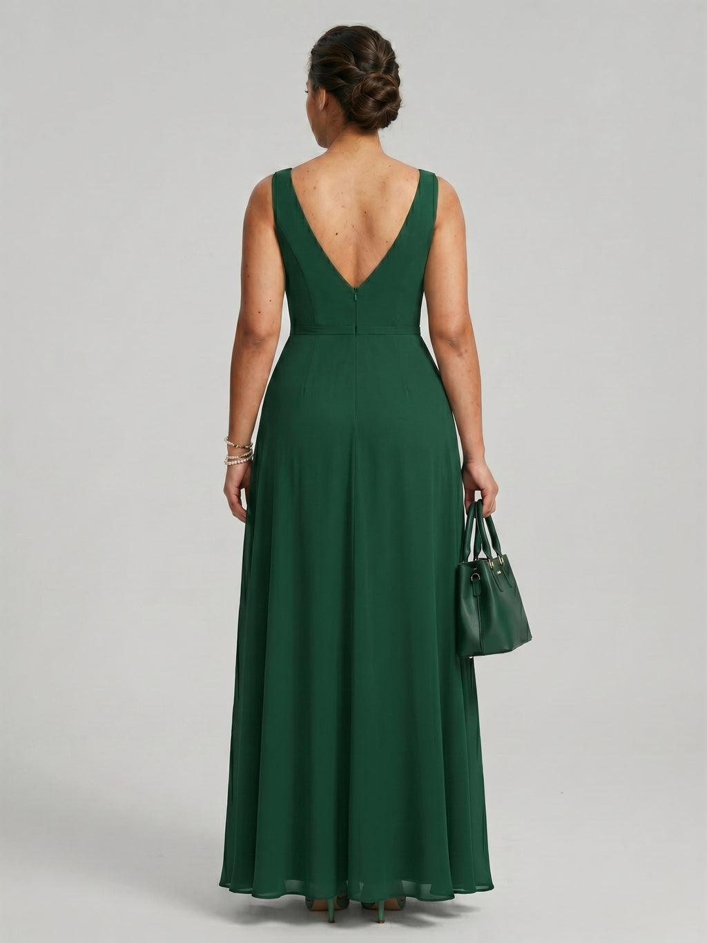 Modest Emerald Chiffon A-Line Scoop Neck V-Back with nan Ankle-Length Bridesmaid Dress
