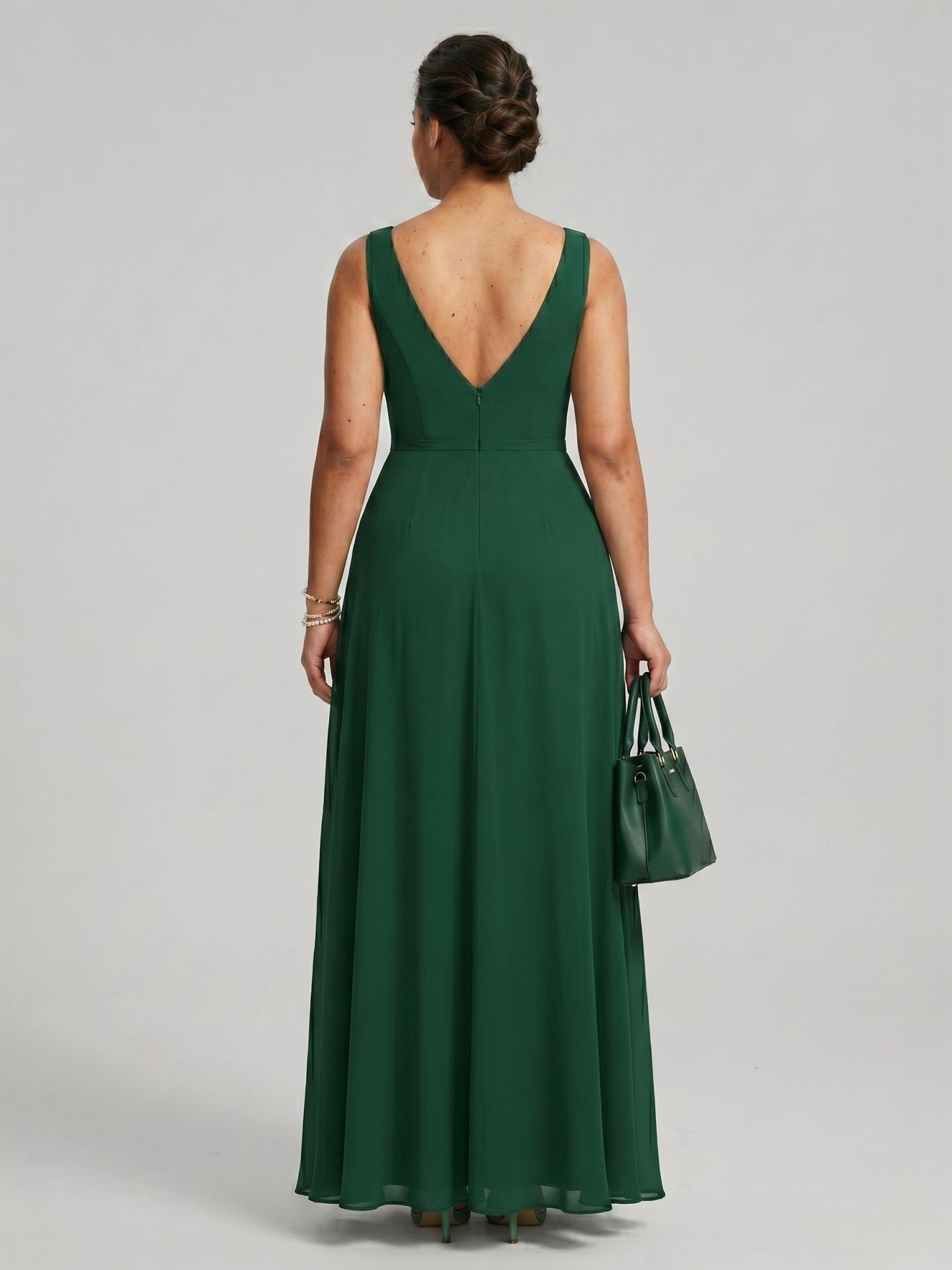Modest Emerald Chiffon A-Line Scoop Neck V-Back with nan Ankle-Length Bridesmaid Dress