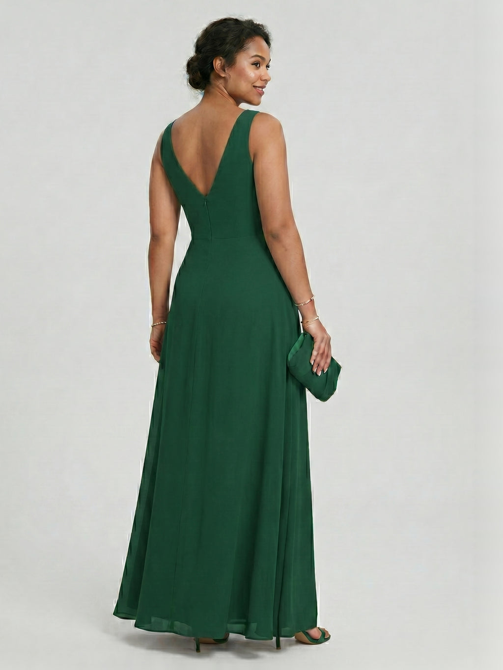 Modest Emerald Chiffon A-Line Scoop Neck V-Back with nan Ankle-Length Bridesmaid Dress