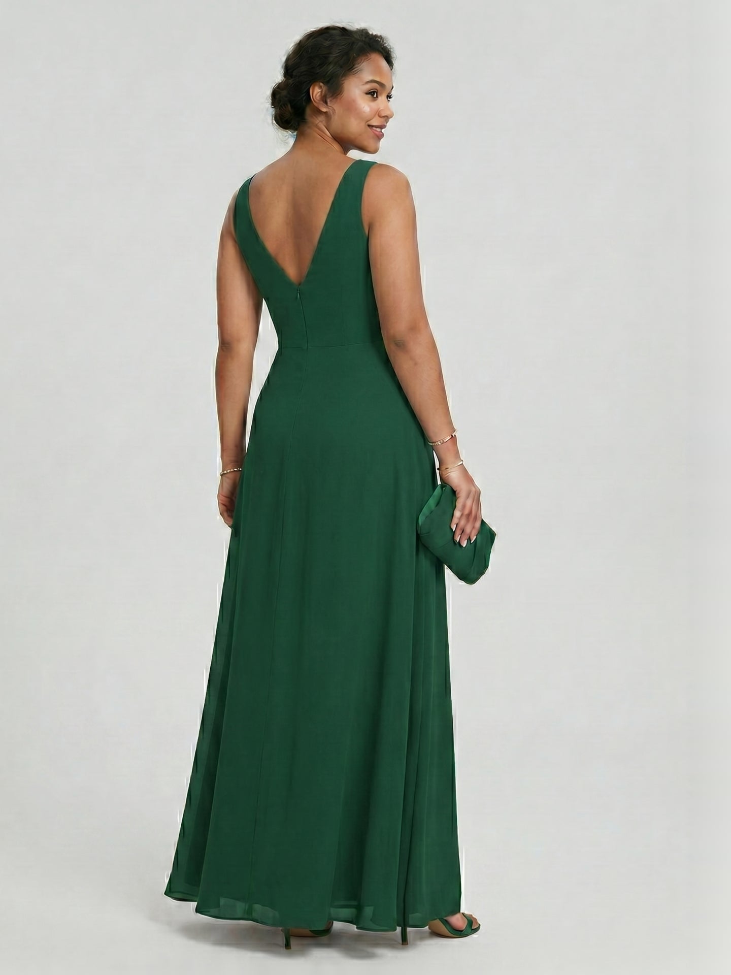 Modest Emerald Chiffon A-Line Scoop Neck V-Back with nan Ankle-Length Bridesmaid Dress