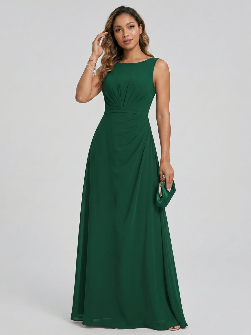 Modest Emerald Chiffon A-Line Scoop Neck V-Back with nan Ankle-Length Bridesmaid Dress