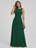 Modest Emerald Chiffon A-Line Scoop Neck V-Back with nan Ankle-Length Bridesmaid Dress