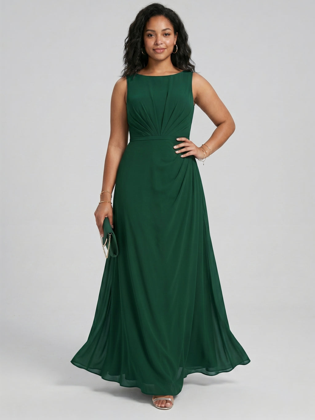 Modest Emerald Chiffon A-Line Scoop Neck V-Back with nan Ankle-Length Bridesmaid Dress
