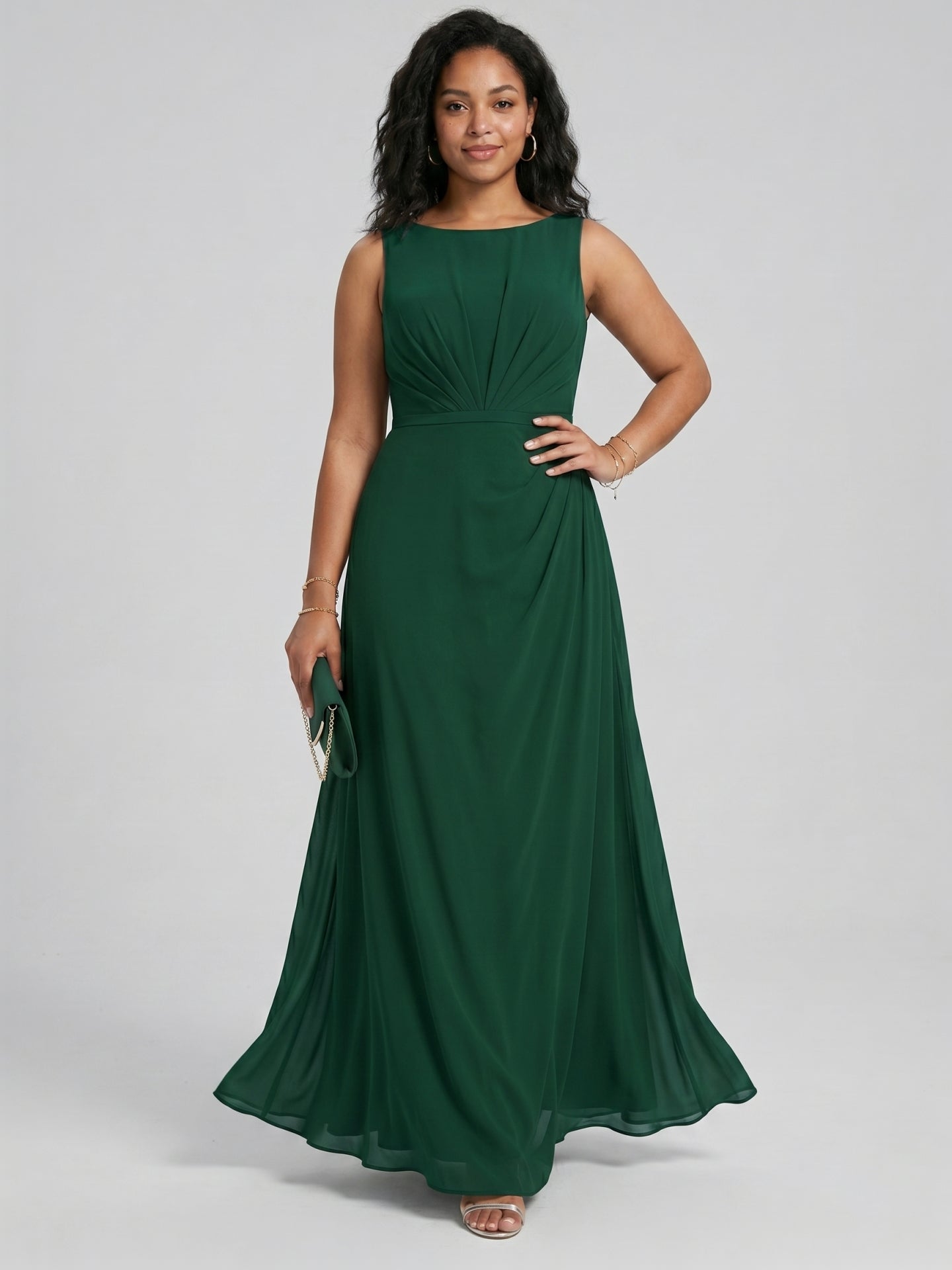 Modest Emerald Chiffon A-Line Scoop Neck V-Back with nan Ankle-Length Bridesmaid Dress