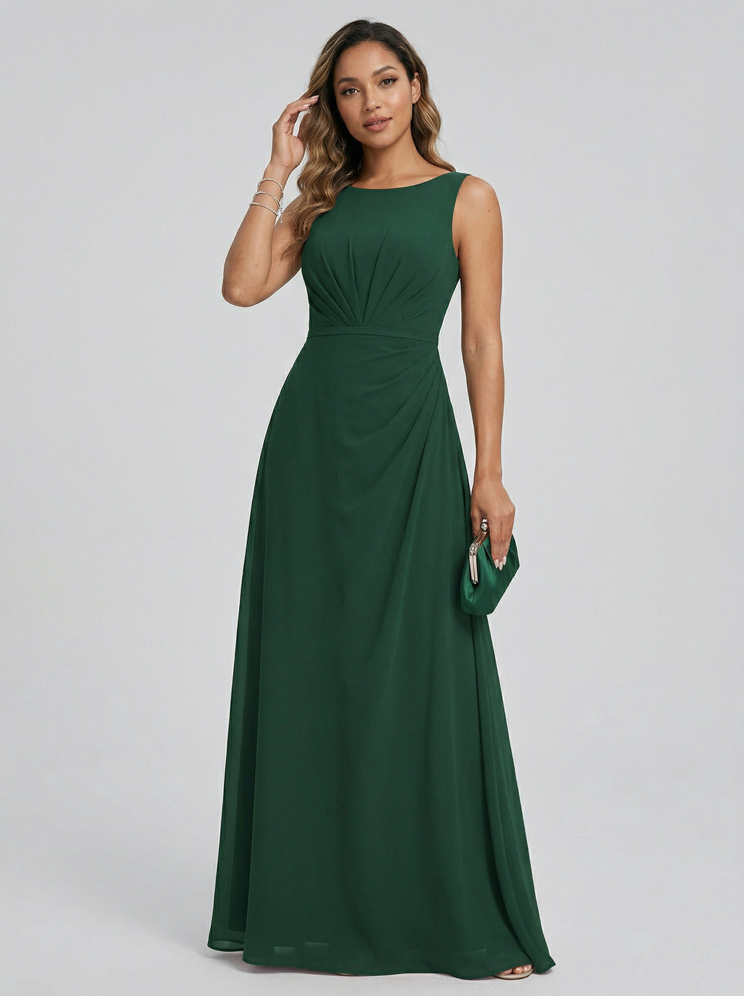 Modest Emerald Chiffon A-Line Scoop Neck V-Back with nan Ankle-Length Plus Size Bridesmaid Dress