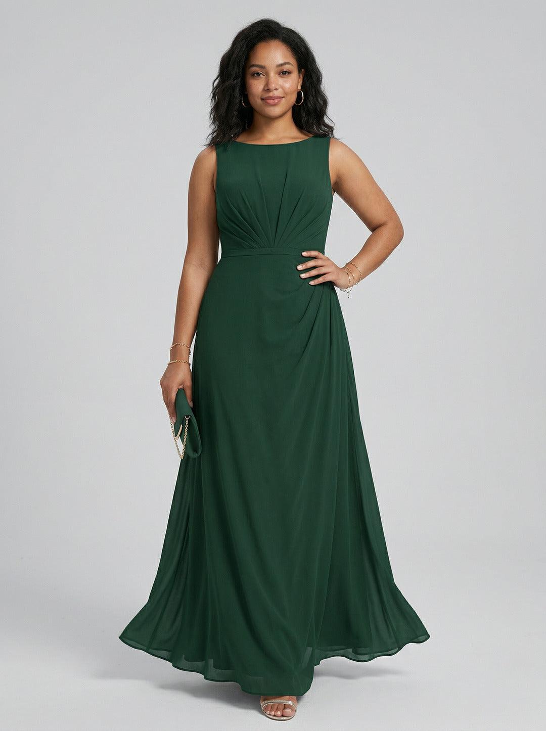 Modest Emerald Chiffon A-Line Scoop Neck V-Back with nan Ankle-Length Plus Size Bridesmaid Dress