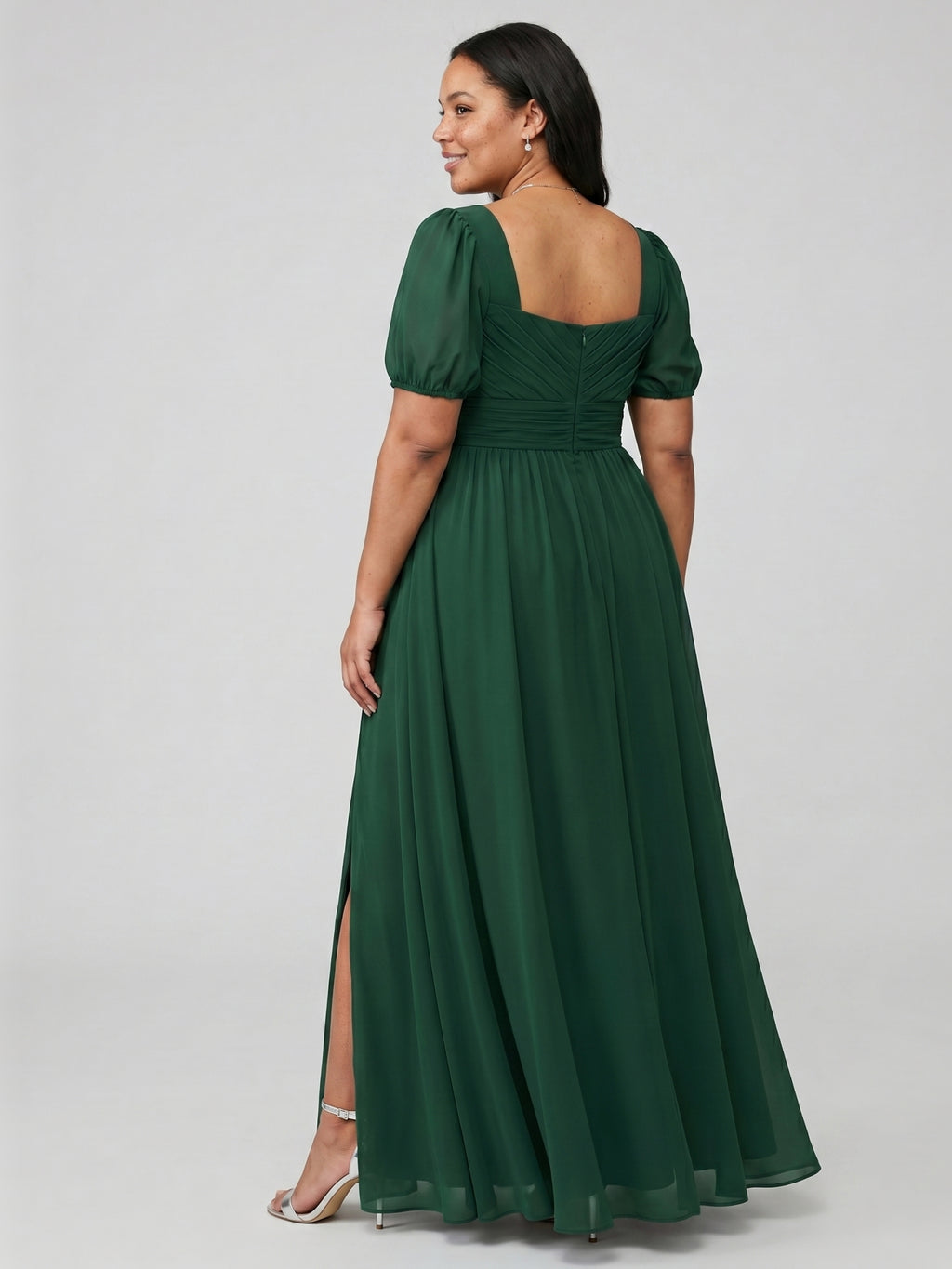 Modest Forest Green Chiffon A-Line Square Neck Back Zip with Pleated Ankle-Length Bridesmaid Dress
