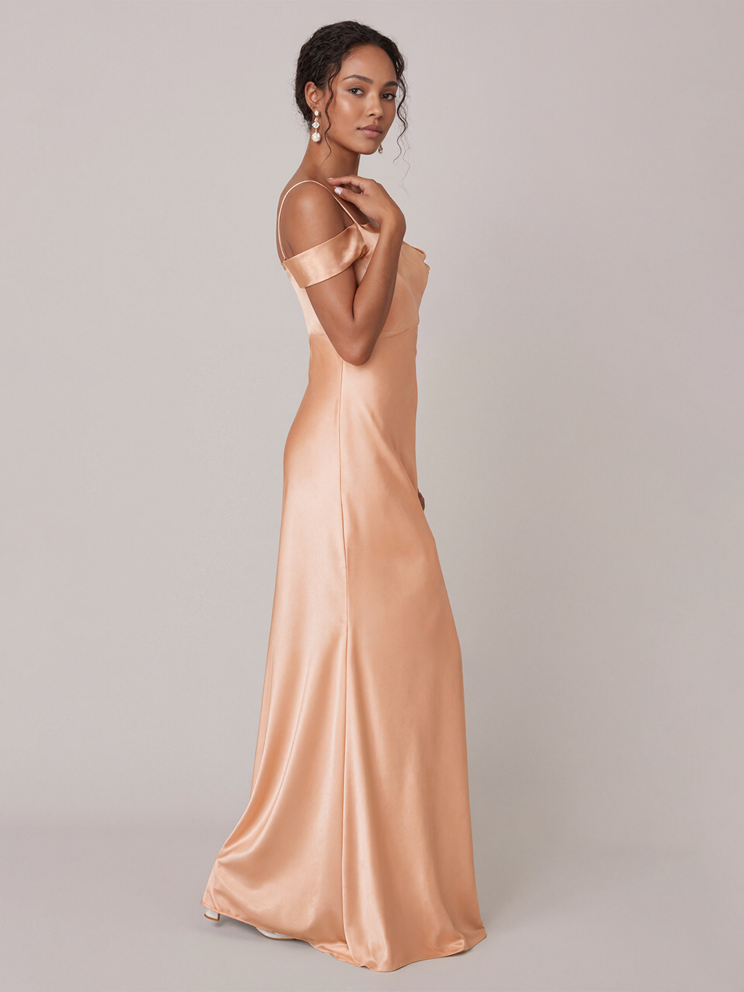Modest Gold Satin A-Line Straight Neck Backless Ankle-Length Bridesmaid Dress