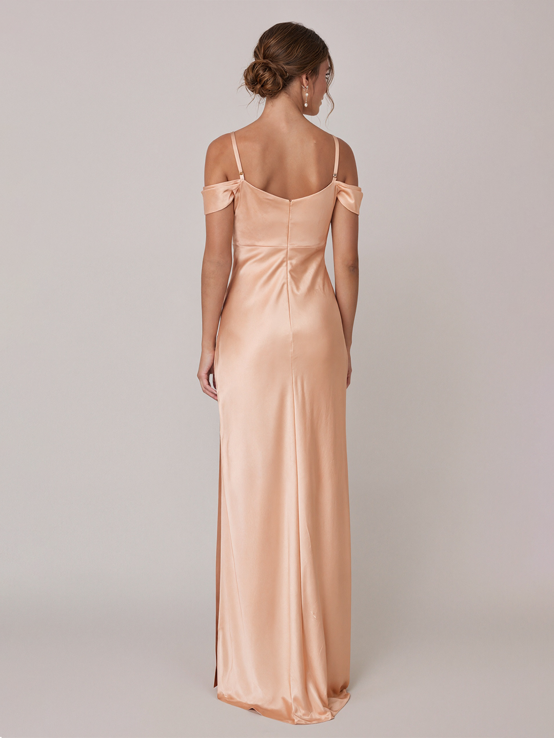Modest Gold Satin A-Line Straight Neck Backless Ankle-Length Bridesmaid Dress
