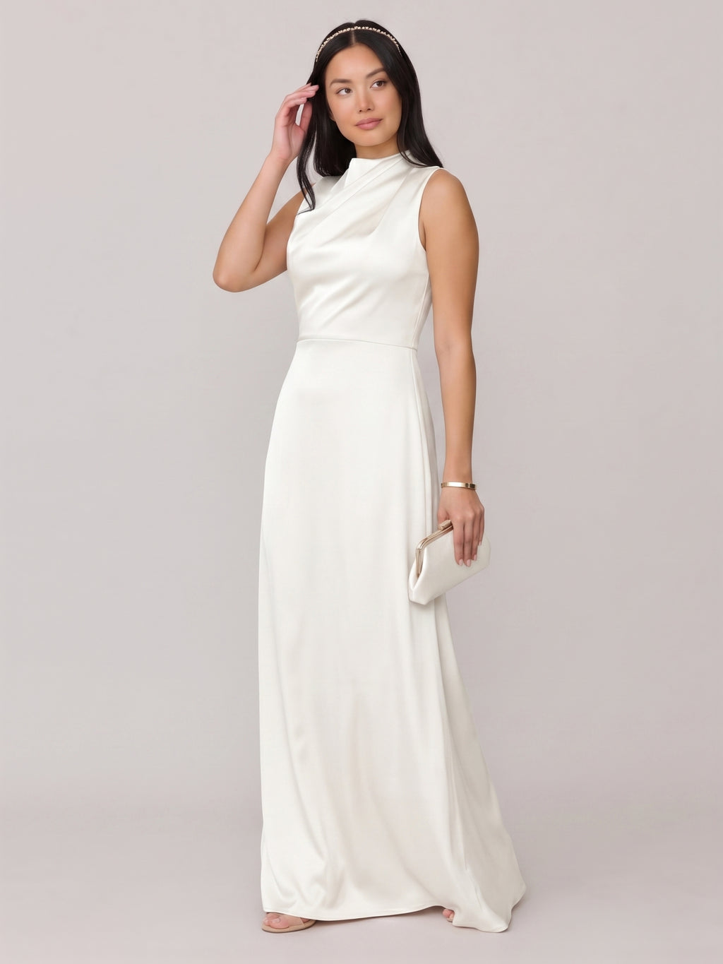 Modest Ivory Satin Sheath Scoop Neck Back Zip Ankle-Length Bridesmaid Dress
