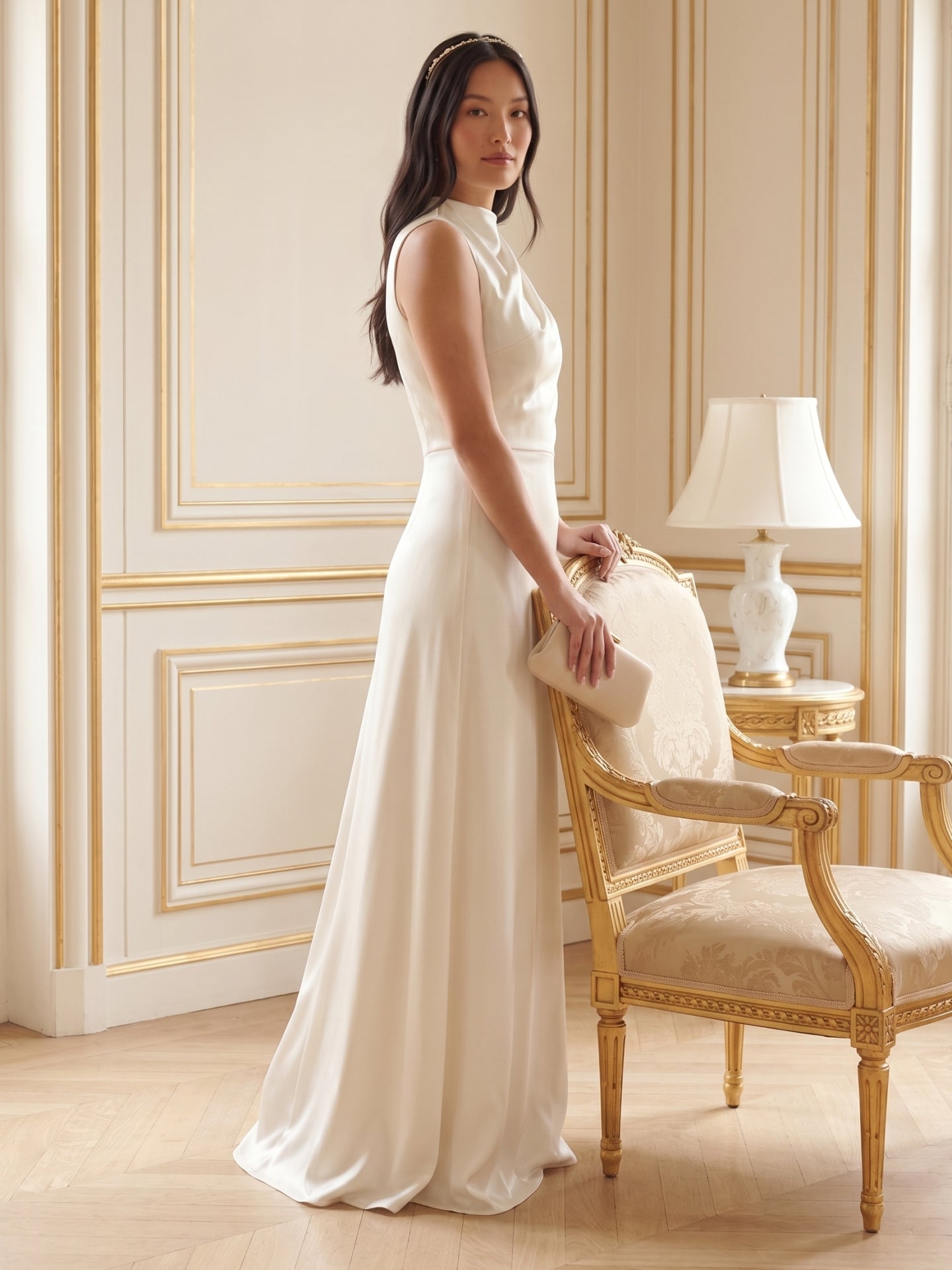Modest Ivory Satin Sheath Scoop Neck Back Zip Ankle-Length Bridesmaid Dress