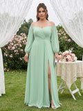 Modest Mint Green Chiffon A-Line Square Neck Back Zip Ankle-Length Bridesmaid Dress