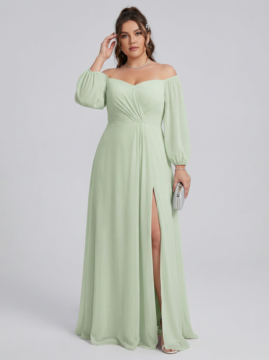 Modest Mint Green Chiffon A-Line Square Neck Back Zip Ankle-Length Bridesmaid Dress