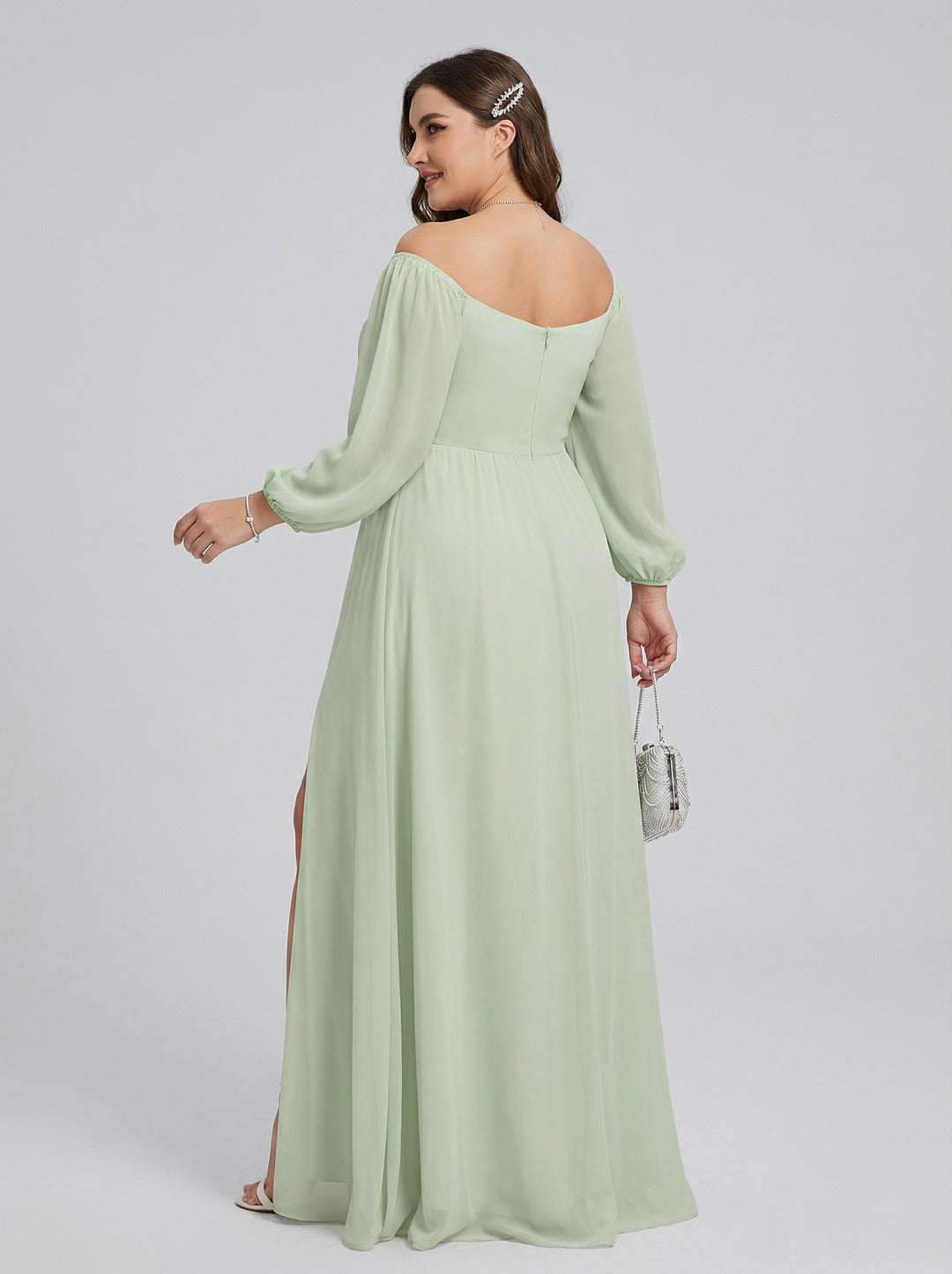 Modest Mint Green Chiffon A-Line Square Neck Back Zip Ankle-Length Bridesmaid Dress