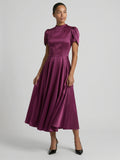 Modest Mulberry Satin A-Line Scoop Neck Back Zip Tea-Length Bridesmaid Dress